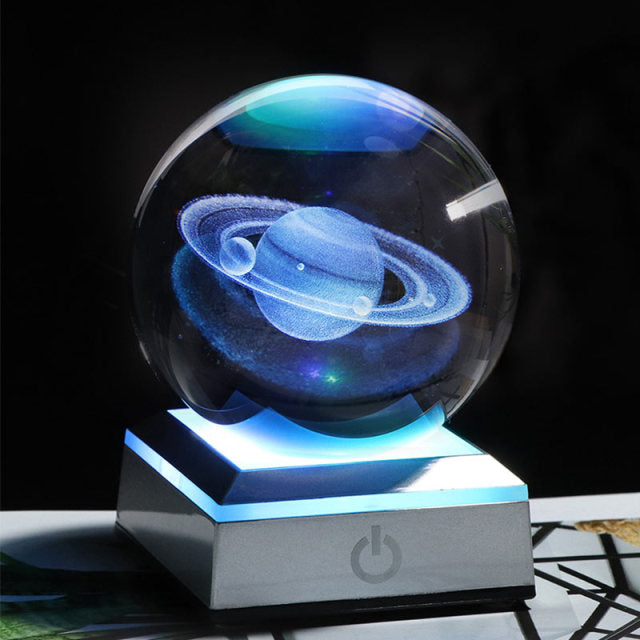 Cristal Sistema Solar Planeta Globo 3D Gravado a Laser Led